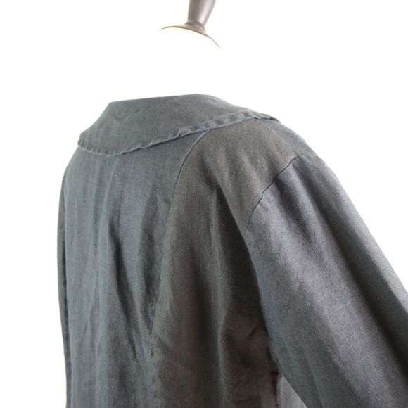 Flax Size M Woven Linen Button Down Blouse Collared Top Black - Picture 5 of 9